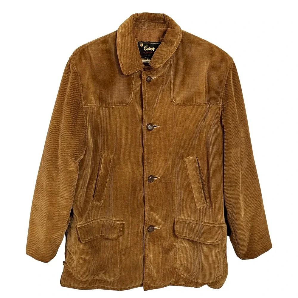 Vintage 70s Brown Corduroy Field Coat‎ XL Puff Quilted Lined Barn Utility Jacket